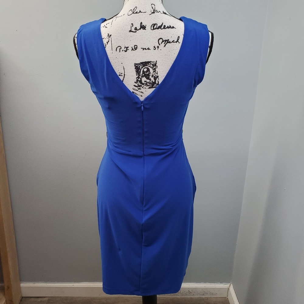 Bisou Bisou Sheath Dress Womens 4 Blue Pleated Pocketed Sleeveless Back Zip - Picture 2 of 9